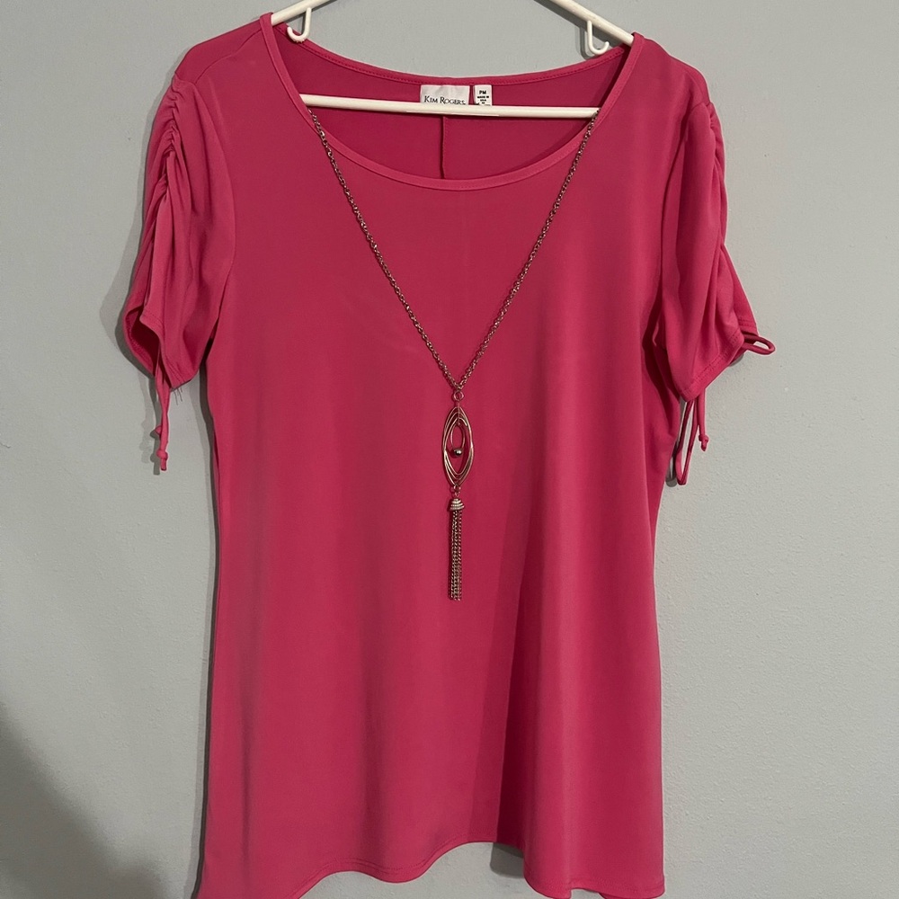 Kim Rodger’s Pink Women's Top with Necklace